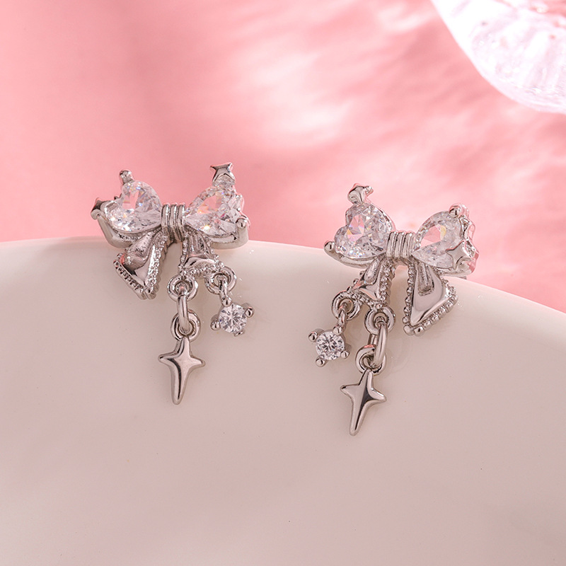 Tie Clip Silver - Fashion Personality Bow Zircon 925 Sterling