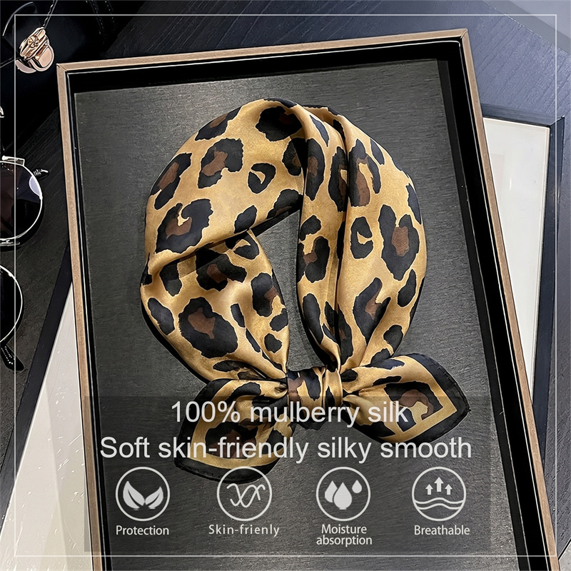 100% Silk Square Scarf Leopard - Face Scarf Mask ulasan dan harga
